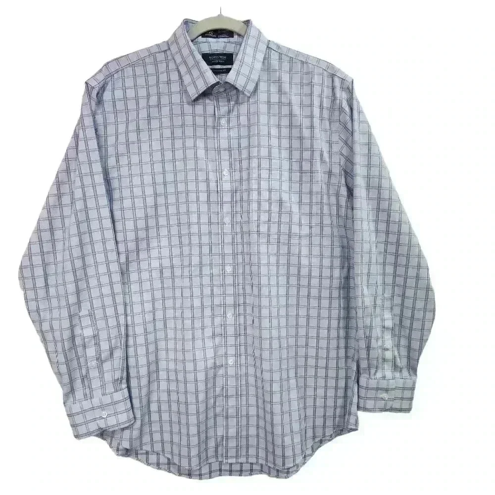 Nordstrom Smartcare Button Shirt Size 16 33 Wrinkle Free Cotton Blue White *READ - Picture 1 of 11